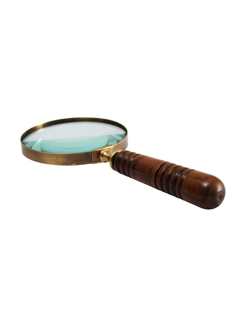 DECONOOR Brass 10X Handheld Magnifier, Wood Handle, Antique, Ideal for Reading, Inspection, Coin & Stamp Collecting, Vintage Gift Decor, 10 inches, 4 inches Diameter, 10X Capacity - Image 3